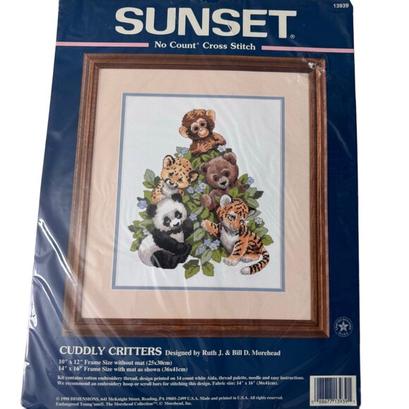 Sunset No Count Cross Stitch Kit Cuddly Critters Animals Koala Panda Bear Tiger - Picture 6 of 8